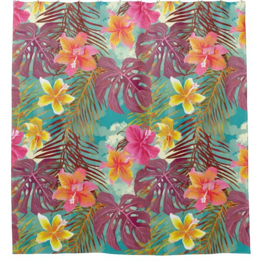  hibiscus beschilderd tropisch douchegordijn (Voorkant)