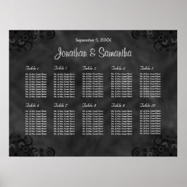 Hibiscus Black 10 Tables Wedding Seating Chart Poster