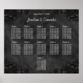 Hibiscus Black 11 Tables Wedding Seating Chart Poster (Voorkant)