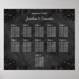 Hibiscus Black 11 Tables Wedding Seating Chart Poster