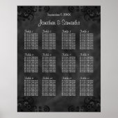 Hibiscus Black 12 Tables Wedding Seating Chart Poster (Voorkant)