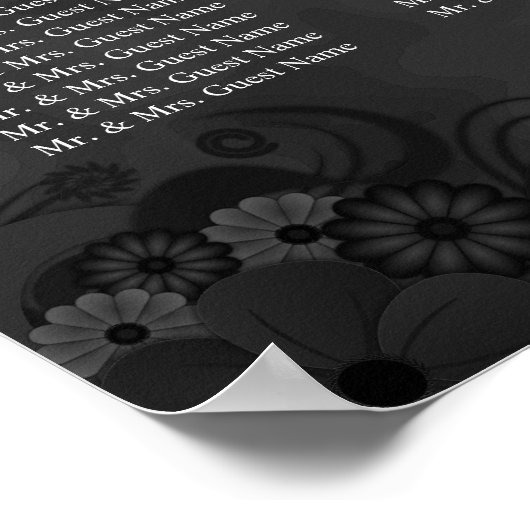 Hibiscus Black 12 Tables Wedding Seating Chart Poster (Hoek)