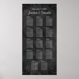 Hibiscus Black 14 Tables Wedding Seating Chart Poster