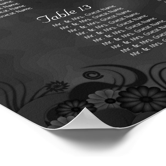Hibiscus Black 14 Tables Wedding Seating Chart Poster (Hoek)