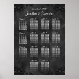 Hibiscus Black 14 Tables Wedding Seating Charts Poster