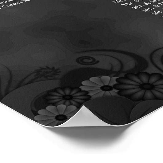 Hibiscus Black 14 Tables Wedding Seating Charts Poster (Hoek)