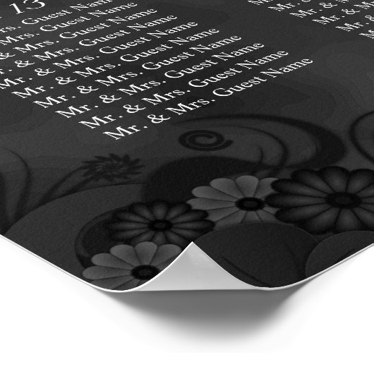 Hibiscus Black 16 Tables Wedding Seating Chart Poster (Hoek)