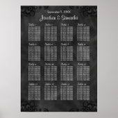Hibiscus Black 16 Tables Wedding Seating Chart Poster (Voorkant)