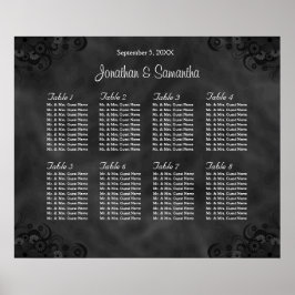 Hibiscus Black 8 Tables Wedding Seding Chart Poster