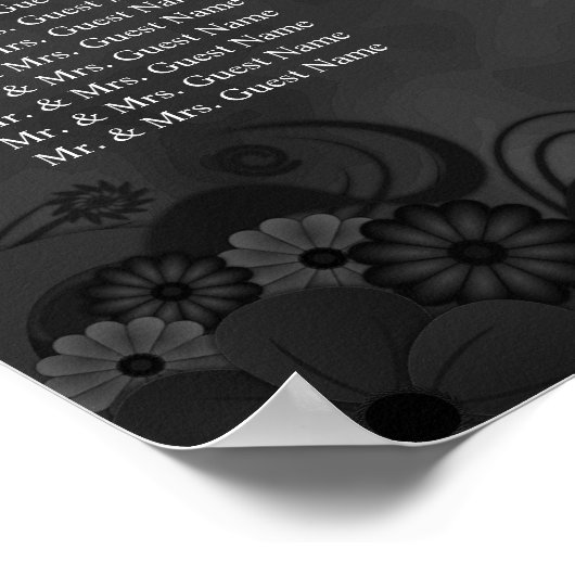 Hibiscus Black 9 Tables Wedding Seding Chart Poster (Hoek)