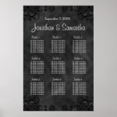 Hibiscus Black 9 Tables Wedding Seding Chart Poster (Voorkant)