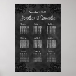 Hibiscus Black 9 Tables Wedding Seding Chart Poster