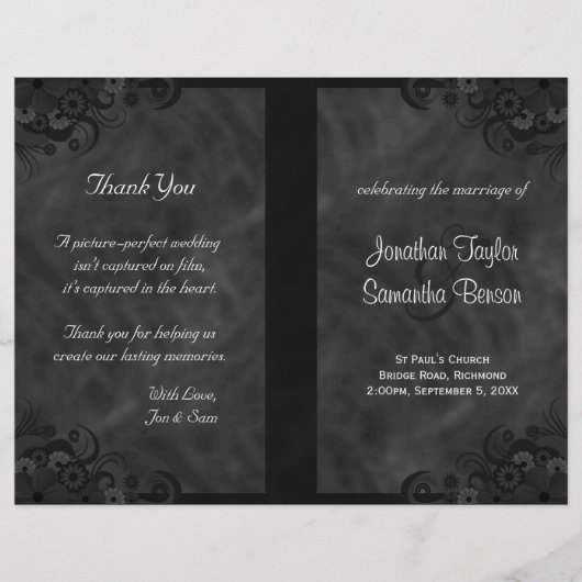 Hibiscus Black Floral Gothic Folded Wedding Progra (Voorkant)