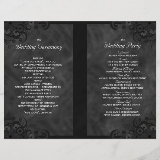 Hibiscus Black Floral Gothic Folded Wedding Progra (Achterkant)