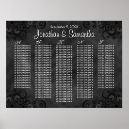 Hibiscus Black Floral Wedding Table Seating Charts Poster