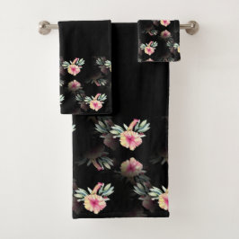 Hibiscus Black Towel Set Bad Handdoek