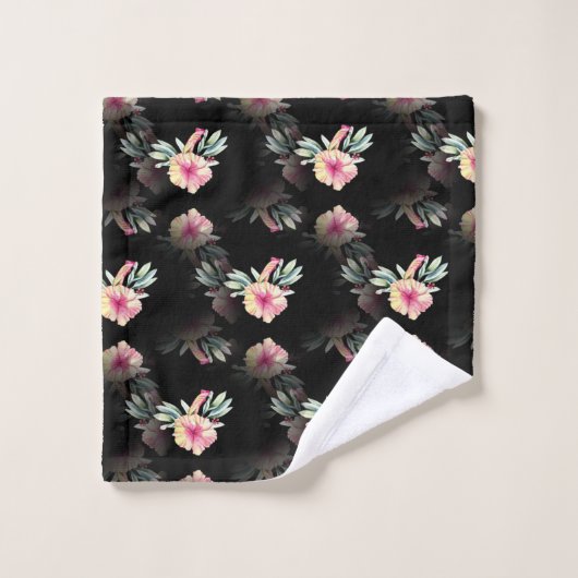 Hibiscus Black Towel Set Bad Handdoek (Wasdoekje)
