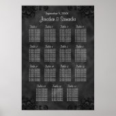 Hibiscus Black Wedding 15 Tables Seating Chart Poster (Voorkant)