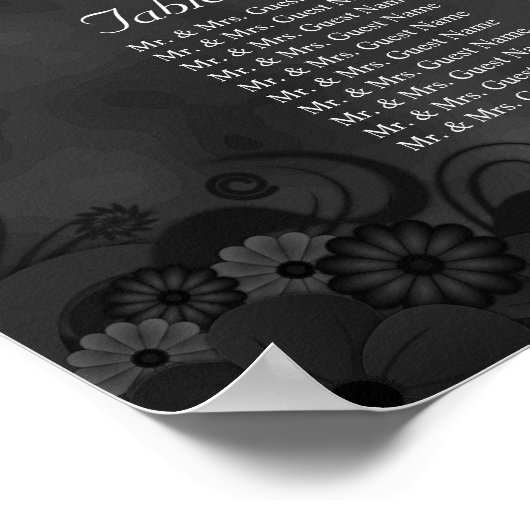 Hibiscus Black Wedding 15 Tables Seating Chart Poster (Hoek)