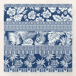 Hibiscus, bladeren: Hawaïaans ornament behang. Glazen Onderzetter