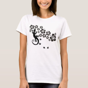 hibiscus bloei zwart met Gecko T-shirt