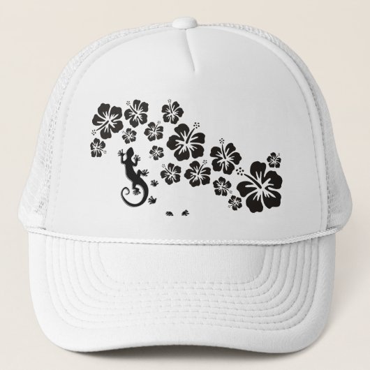 hibiscus bloei zwart met Gecko Trucker Pet (Voorkant)