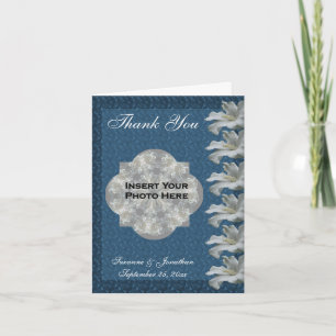 Hibiscus Bloem Blauw Gepersonaliseerde Trouwfoto Bedankkaart
