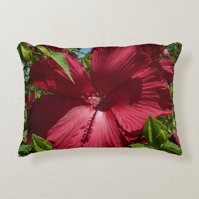 Hibiscus Bloem en Blue Sky Decoratief Kussen (Voorkant)