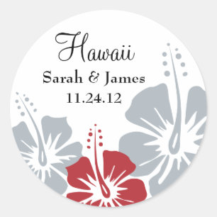Hibiscus Bloem Monogram Bruiloft Ronde Sticker