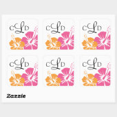 Hibiscus Bloem Monogram Bruiloft Vierkante Sticker (Vel)