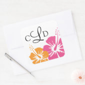 Hibiscus Bloem Monogram Bruiloft Vierkante Sticker (Envelop)