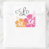 Hibiscus Bloem Monogram Bruiloft Vierkante Sticker (Tas)