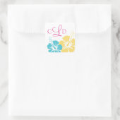 Hibiscus Bloem Monogram Bruiloft Vierkante Sticker (Tas)