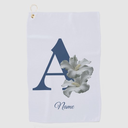 Hibiscus Bloem Monogram Initiaal A Gepersonaliseer Golfhanddoek (Voorkant)