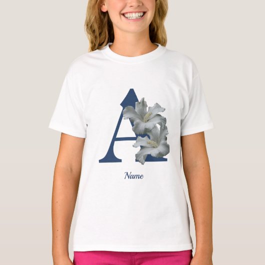 Hibiscus Bloem Monogram Initiaal A Gepersonaliseer T-shirt (Voorkant)
