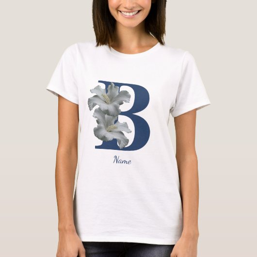 Hibiscus Bloem Monogram Initiaal B Gepersonaliseer T-shirt (Voorkant)
