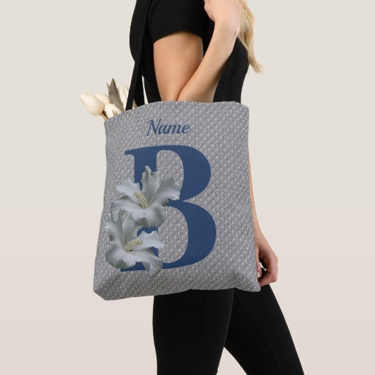 Hibiscus Bloem Monogram Initiaal B Gepersonaliseer Tote Bag (Dichtbij)