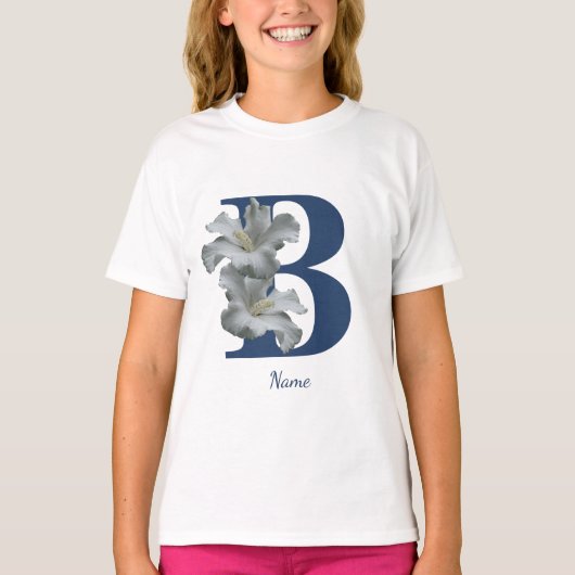Hibiscus Bloem Monogram Initiaal B Persoonlijk T-shirt (Voorkant)
