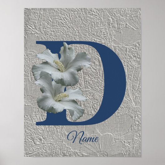 Hibiscus Bloem Monogram Initiaal D Uw Naam Poster (Voorkant)