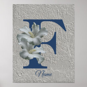 Hibiscus Bloem Monogram Initiaal F Uw Naam   Poster