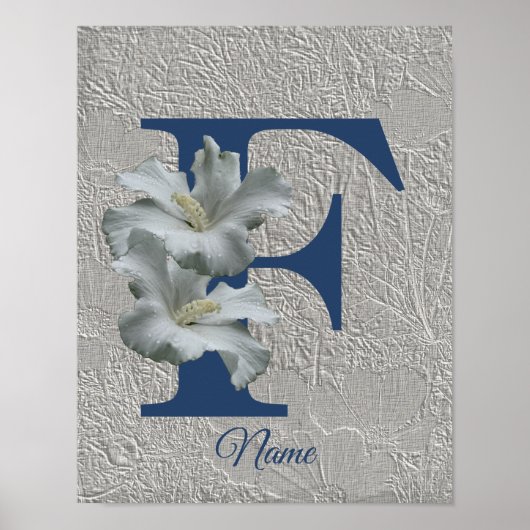 Hibiscus Bloem Monogram Initiaal F Uw Naam Poster (Voorkant)