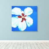 Hibiscus Bloem op Blauw Origineel Acryl Schilderen Canvas Afdruk (Insitu (Houten vloer))