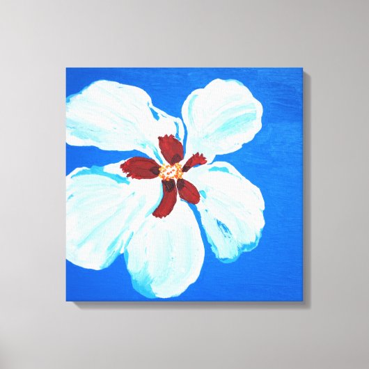Hibiscus Bloem op Blauw Origineel Acryl Schilderen Canvas Afdruk (Voorkant)