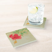 Hibiscus-bloem op getonde achtergrond glazen onderzetter (Schuin)