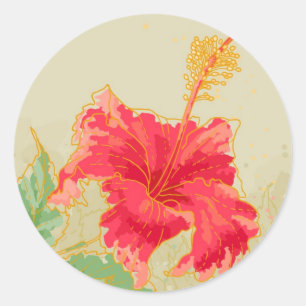 Hibiscus-bloem op getonde achtergrond ronde sticker