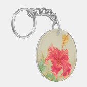 Hibiscus-bloem op getonde achtergrond sleutelhanger (Voorkant Links)