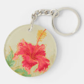 Hibiscus-bloem op getonde achtergrond sleutelhanger (Achterkant)