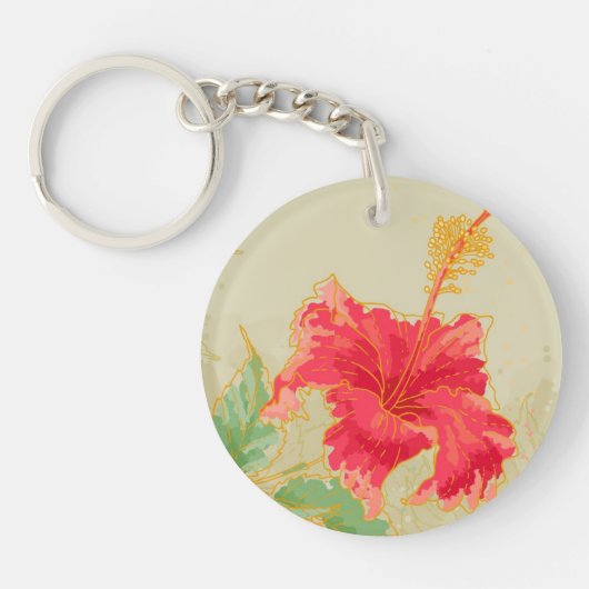 Hibiscus-bloem op getonde achtergrond sleutelhanger (Voorkant)