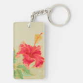 Hibiscus-bloem op getonde achtergrond sleutelhanger (achterkant)