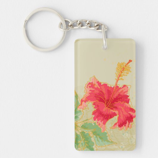 Hibiscus-bloem op getonde achtergrond sleutelhanger (Voorkant)